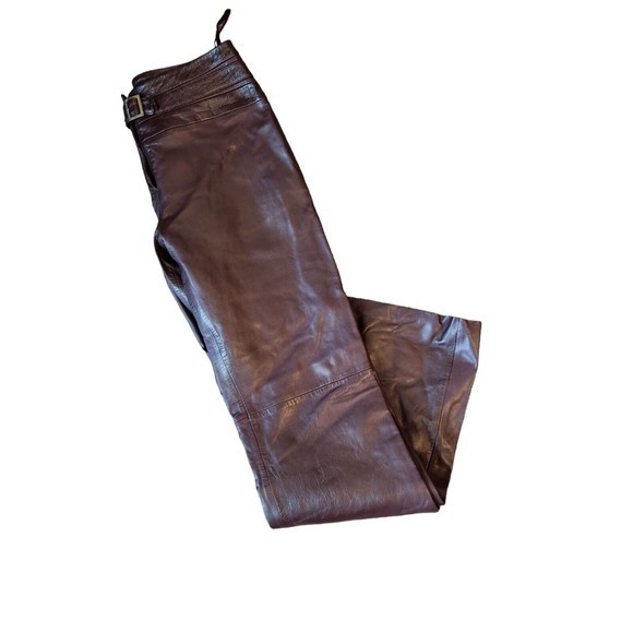 Cache Lambs Leather Maroon Pants Wine Womens Size 8 Pants - Picture 3 of 6